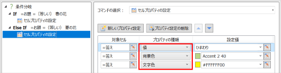 値、背景色、文字色に答えを設定