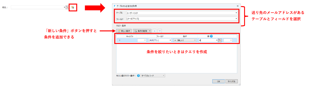 宛先を指定する画面