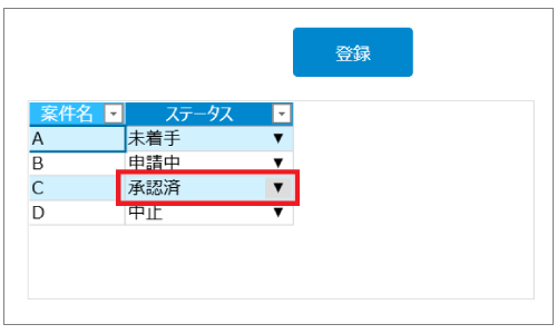 ステータスが「承認済」のデータ