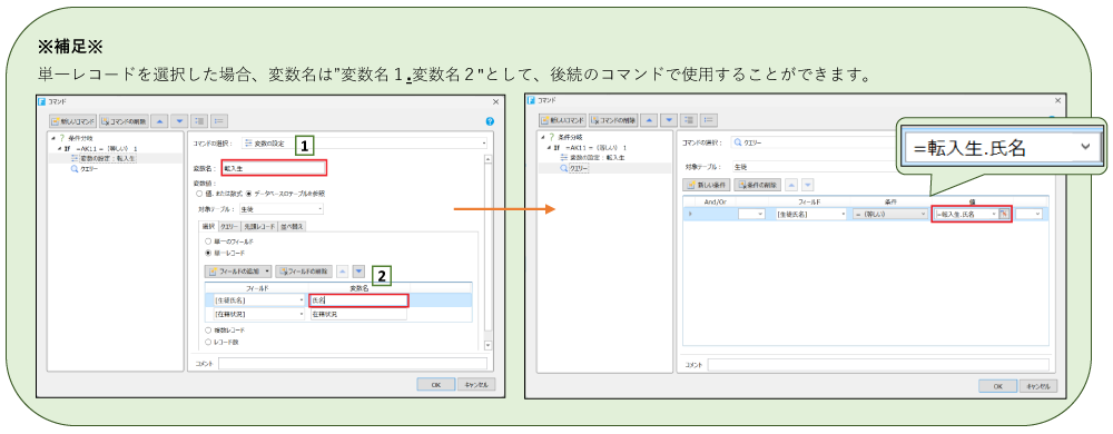 単一レコードを選択した場合の補足