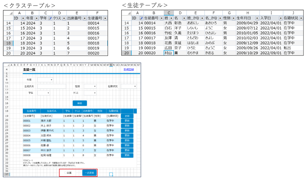 ［在籍状況］を在学中から卒業に更新する設定画面