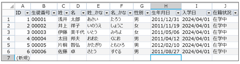 生徒テーブル画面