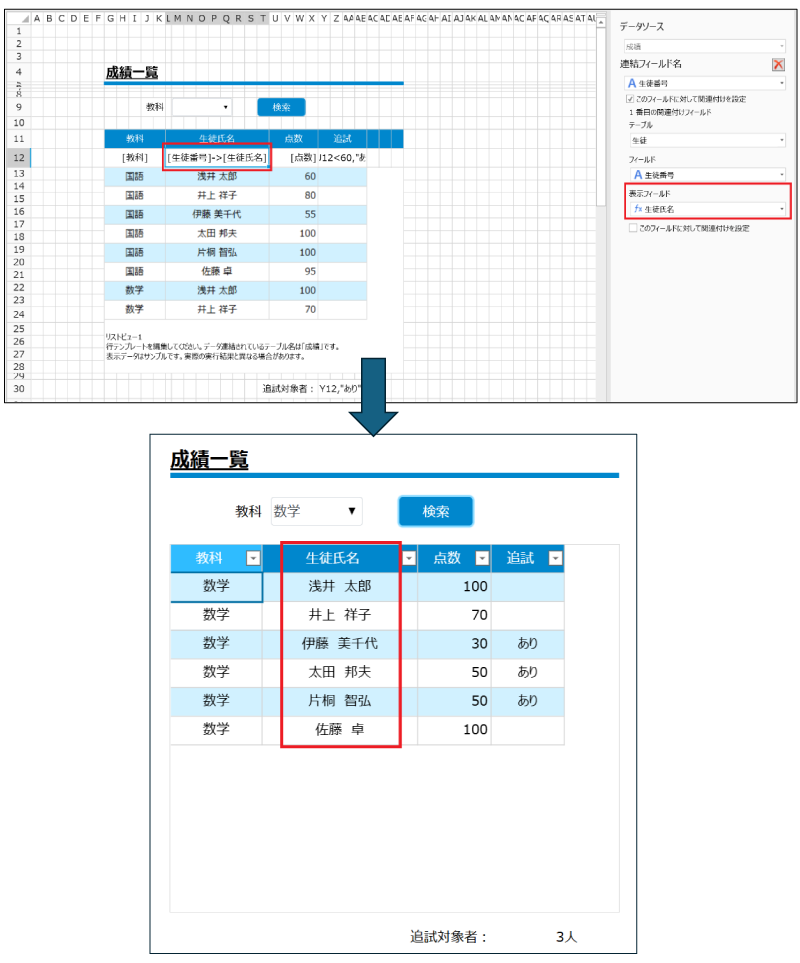 リストビューにデータ連結させアプリケーションを実行する画面