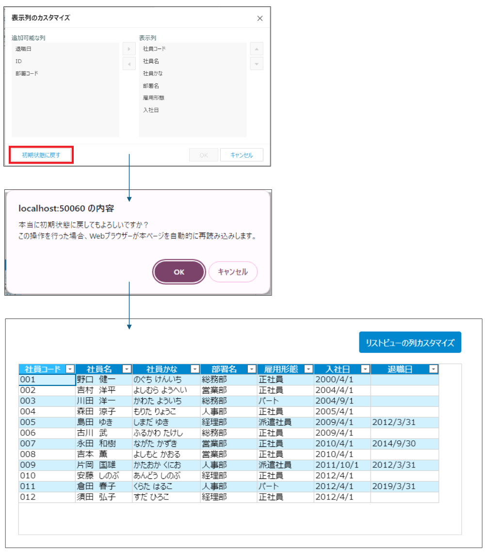 「初期状態に戻す」ボタンの取り扱い