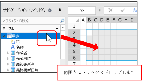 範囲内にドラッグ＆ドロップします