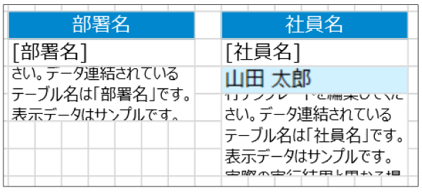 リストビュー(部署名テーブルと社員名テーブル)