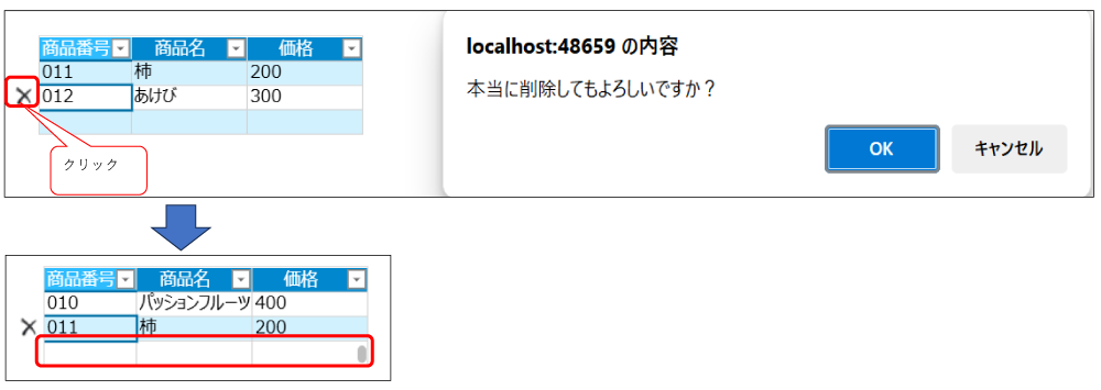 削除を行った画面