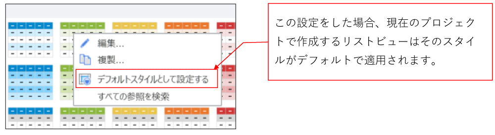 デフォルトスタイルとして設定する画面